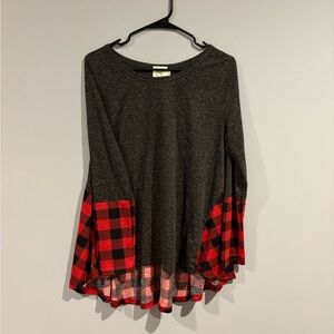 Boutique Plaid Accent Long Sleeve High-Low Tunic - Never Worn